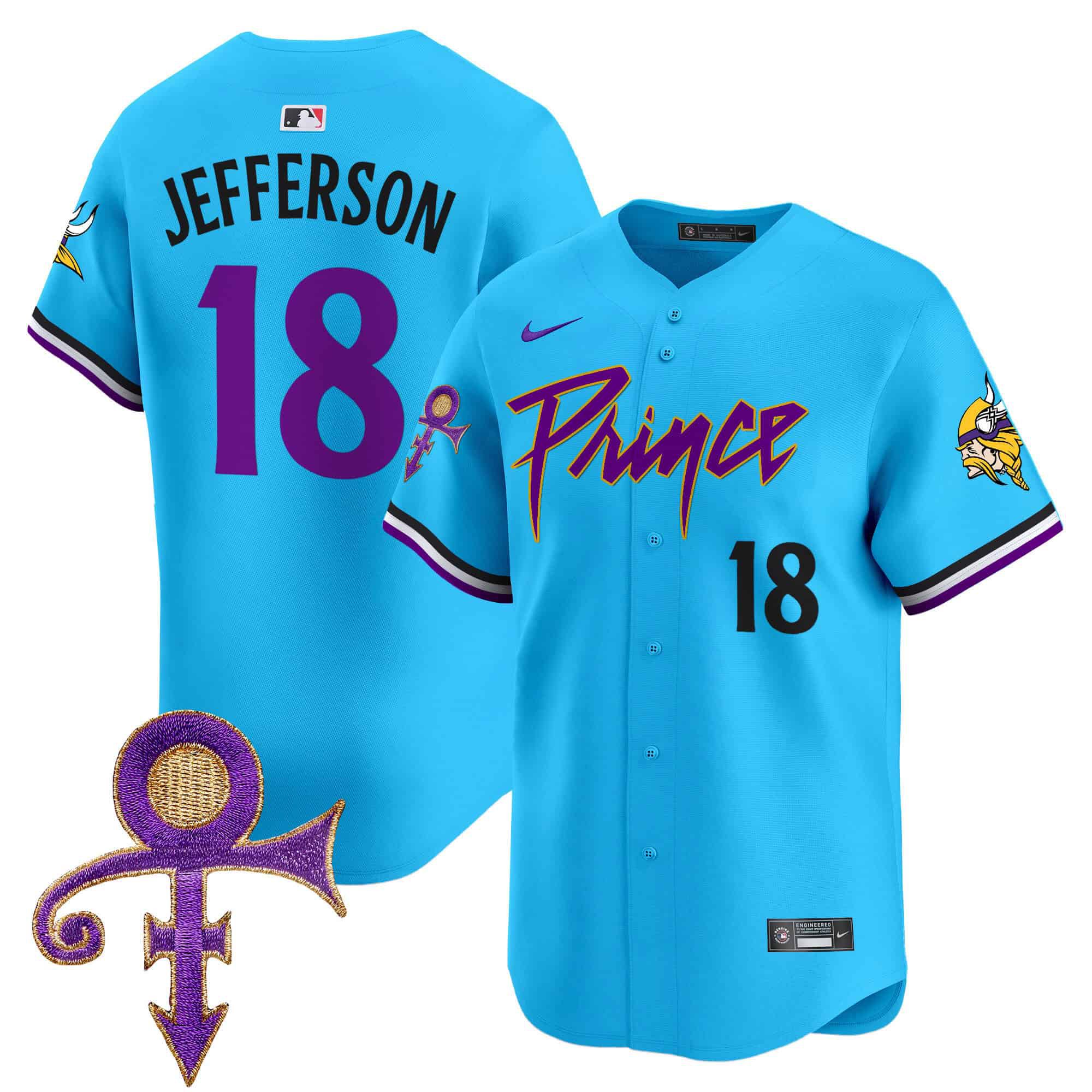 Men Minnesota Vikings 18 Jefferson Light Blue 2024 Nike Prince Patch Vapor Premier Limited NFL Jersey